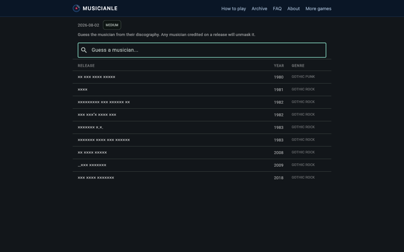 Musicianle, the daily music guessing game